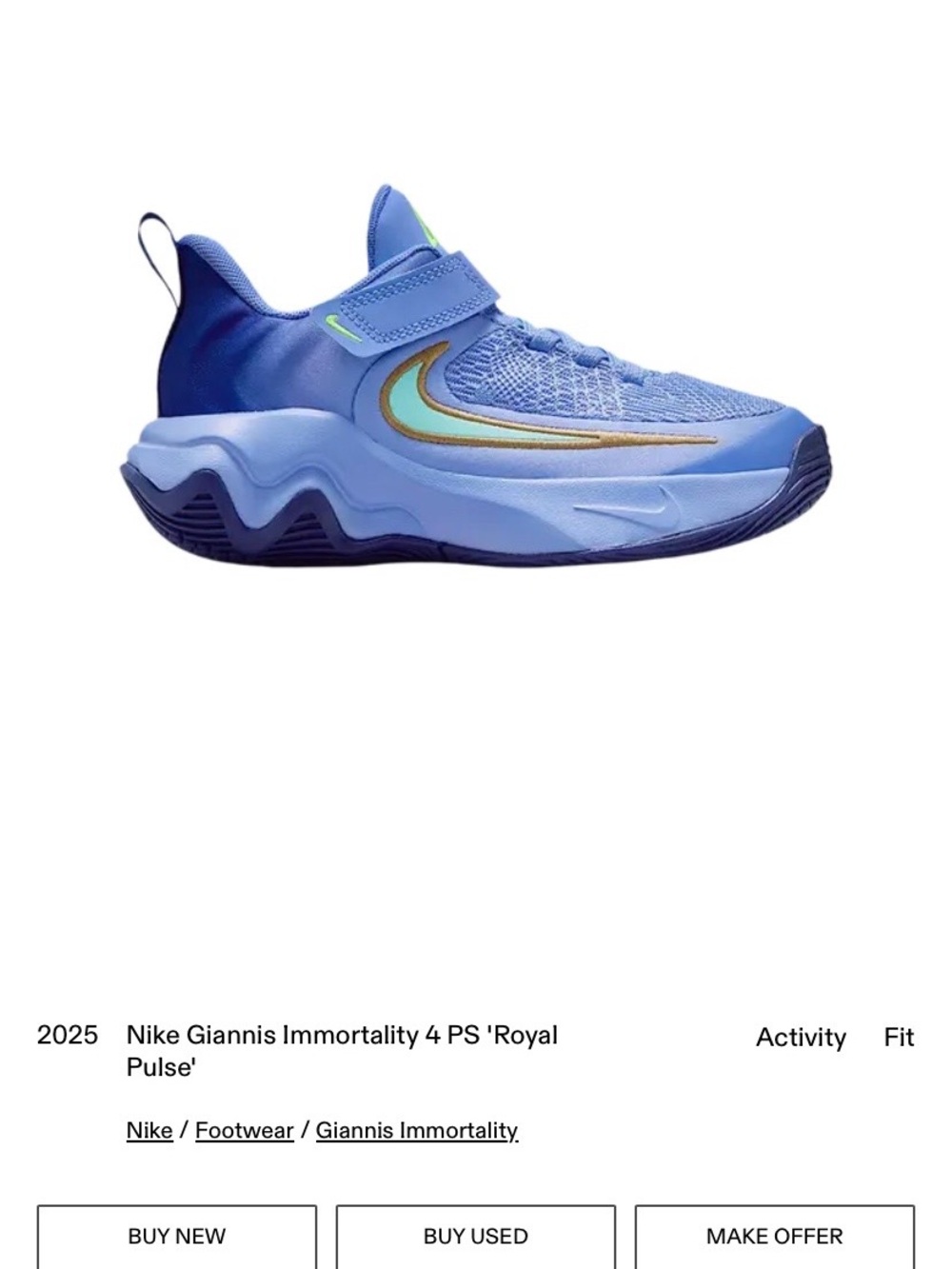 Nike Kids' Giannis Immortality 4 PS Sneakers - Royal Blue with Navy & Gold